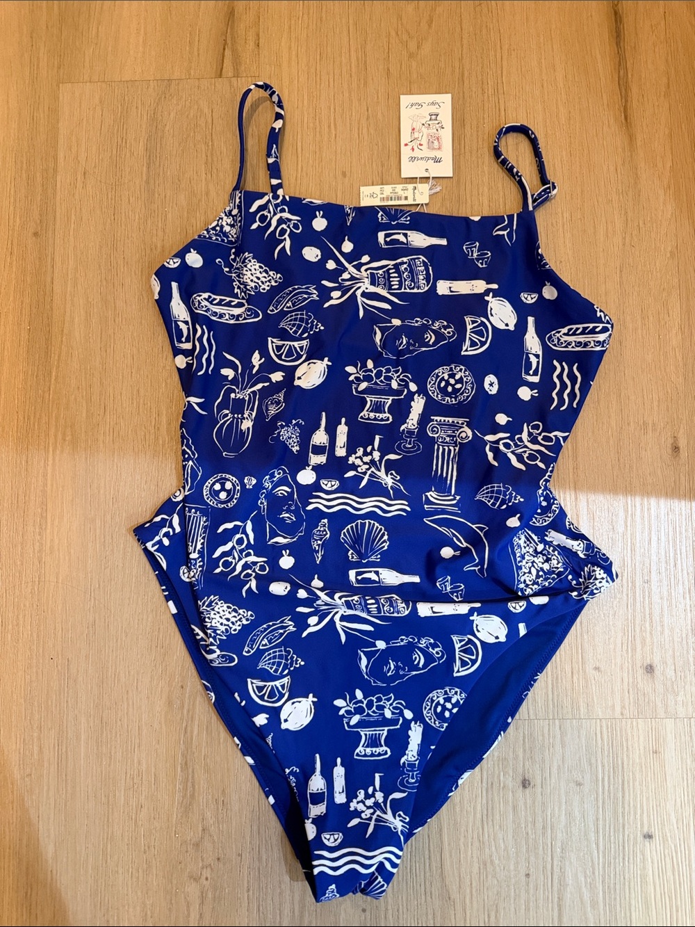 Madewell x Lisa says Gah Blue and White Printed One-Piece Swimsuit